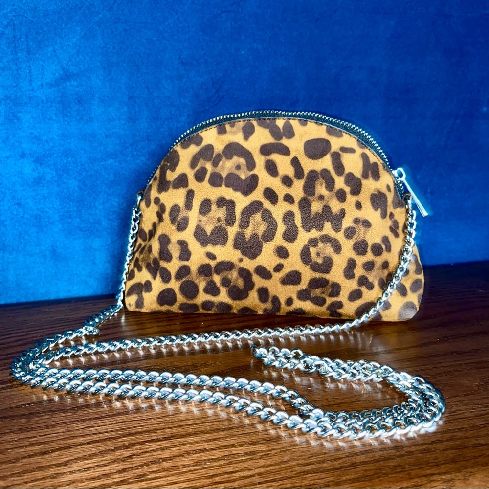 Leopard Print Crossbody Bag with Silver Chain